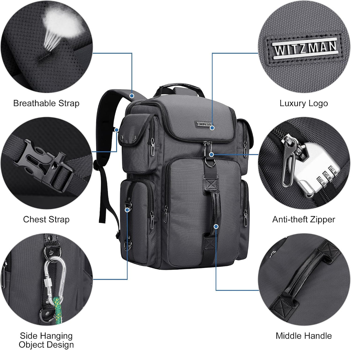 Travel Backpack for Men Carry-on Laptop Backpack | Nylon Luggage Bag Fits 16 Inch for Airline Approved,Multi Pocket, For Traveling,Casual,Commuting, B744 Silvery Grey