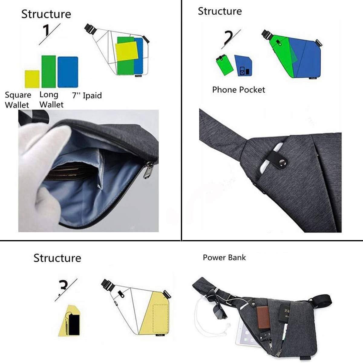 Fashion Digital Shoulder Bag Men Multi-functional Crossbody Backpack Anti-theft Gun Chest Bag