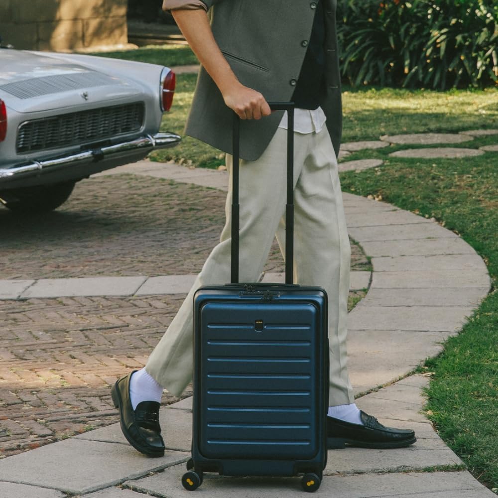 Road Runner Carry On Luggage with Front Compartment, 20 Inch Lightweight Hard Shell Suitcases with Wheels Airline Approved, Tsa Locks for Luggage, Grey,21.46" x 14.57" x 9.45"