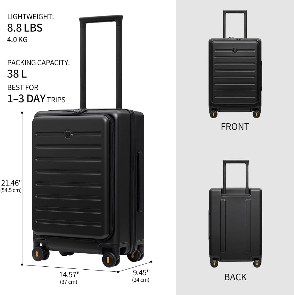 Road Runner Carry On Luggage with Front Compartment, 20 Inch Lightweight Hard Shell Suitcases with Wheels Airline Approved, Tsa Locks for Luggage, Grey,21.46" x 14.57" x 9.45"