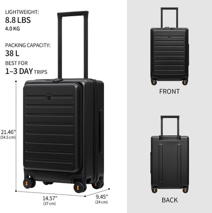 Road Runner Carry On Luggage with Front Compartment, 20 Inch Lightweight Hard Shell Suitcases with Wheels Airline Approved, Tsa Locks for Luggage, Grey,21.46" x 14.57" x 9.45"