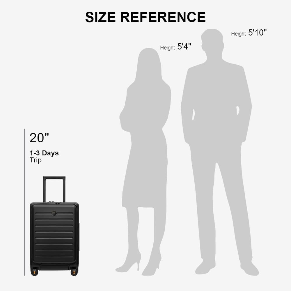 Road Runner Carry On Luggage with Front Compartment, 20 Inch Lightweight Hard Shell Suitcases with Wheels Airline Approved, Tsa Locks for Luggage, Grey,21.46" x 14.57" x 9.45"