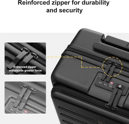 Road Runner Carry On Luggage with Front Compartment, 20 Inch Lightweight Hard Shell Suitcases with Wheels Airline Approved, Tsa Locks for Luggage, Grey,21.46" x 14.57" x 9.45"