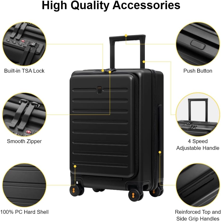Road Runner Carry On Luggage with Front Compartment, 20 Inch Lightweight Hard Shell Suitcases with Wheels Airline Approved, Tsa Locks for Luggage, Grey,21.46" x 14.57" x 9.45"