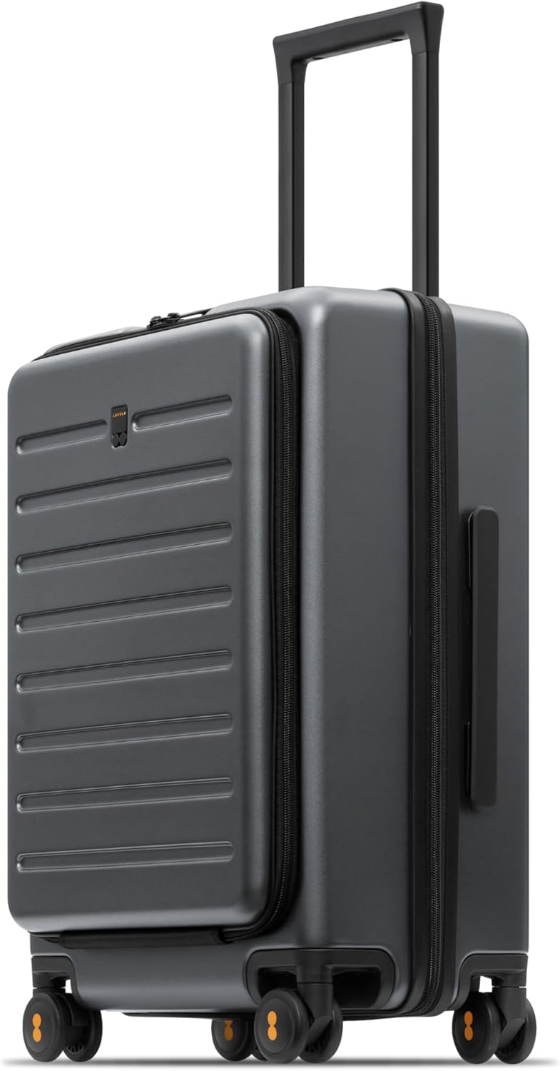 Road Runner Carry On Luggage with Front Compartment, 20 Inch Lightweight Hard Shell Suitcases with Wheels Airline Approved, Tsa Locks for Luggage, Grey,21.46" x 14.57" x 9.45"