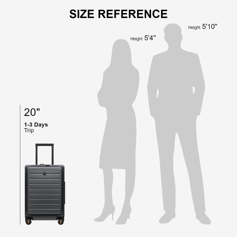 Road Runner Carry On Luggage with Front Compartment, 20 Inch Lightweight Hard Shell Suitcases with Wheels Airline Approved, Tsa Locks for Luggage, Grey,21.46" x 14.57" x 9.45"