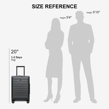 Road Runner Carry On Luggage with Front Compartment, 20 Inch Lightweight Hard Shell Suitcases with Wheels Airline Approved, Tsa Locks for Luggage, Grey,21.46" x 14.57" x 9.45"