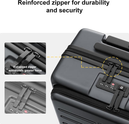 Road Runner Carry On Luggage with Front Compartment, 20 Inch Lightweight Hard Shell Suitcases with Wheels Airline Approved, Tsa Locks for Luggage, Grey,21.46" x 14.57" x 9.45"