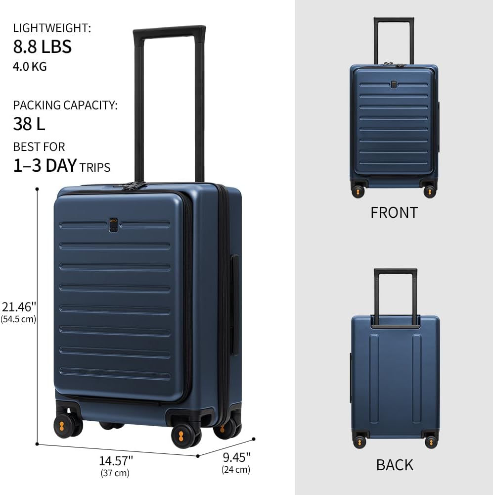 Road Runner Carry On Luggage with Front Compartment, 20 Inch Lightweight Hard Shell Suitcases with Wheels Airline Approved, Tsa Locks for Luggage, Grey,21.46" x 14.57" x 9.45"