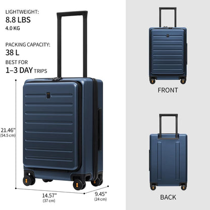 Road Runner Carry On Luggage with Front Compartment, 20 Inch Lightweight Hard Shell Suitcases with Wheels Airline Approved, Tsa Locks for Luggage, Grey,21.46" x 14.57" x 9.45"