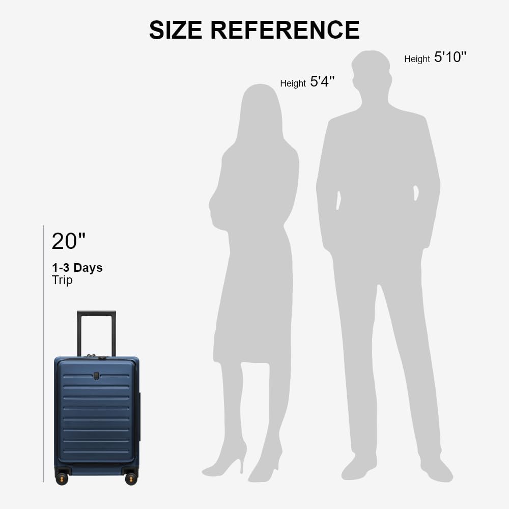 Road Runner Carry On Luggage with Front Compartment, 20 Inch Lightweight Hard Shell Suitcases with Wheels Airline Approved, Tsa Locks for Luggage, Grey,21.46" x 14.57" x 9.45"