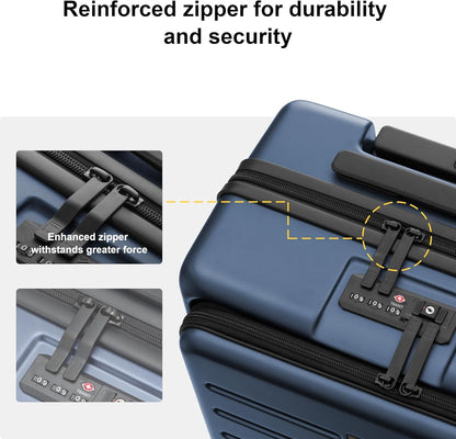 Road Runner Carry On Luggage with Front Compartment, 20 Inch Lightweight Hard Shell Suitcases with Wheels Airline Approved, Tsa Locks for Luggage, Grey,21.46" x 14.57" x 9.45"