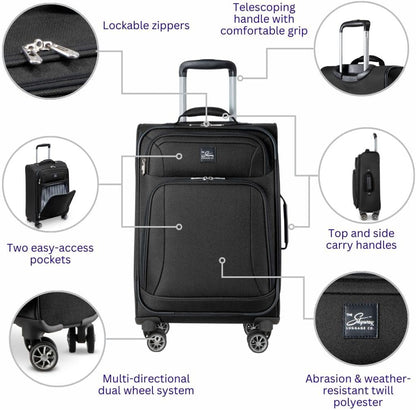 Skyway Epic Softside Carry-On Luggage - Lightweight Suitcase with Wheels for Travel | TSA Approved Carry-On Bag | Spinner Suitcase | Carry-On Luggage with Telescoping Handle, 20 inch, Surf Blue