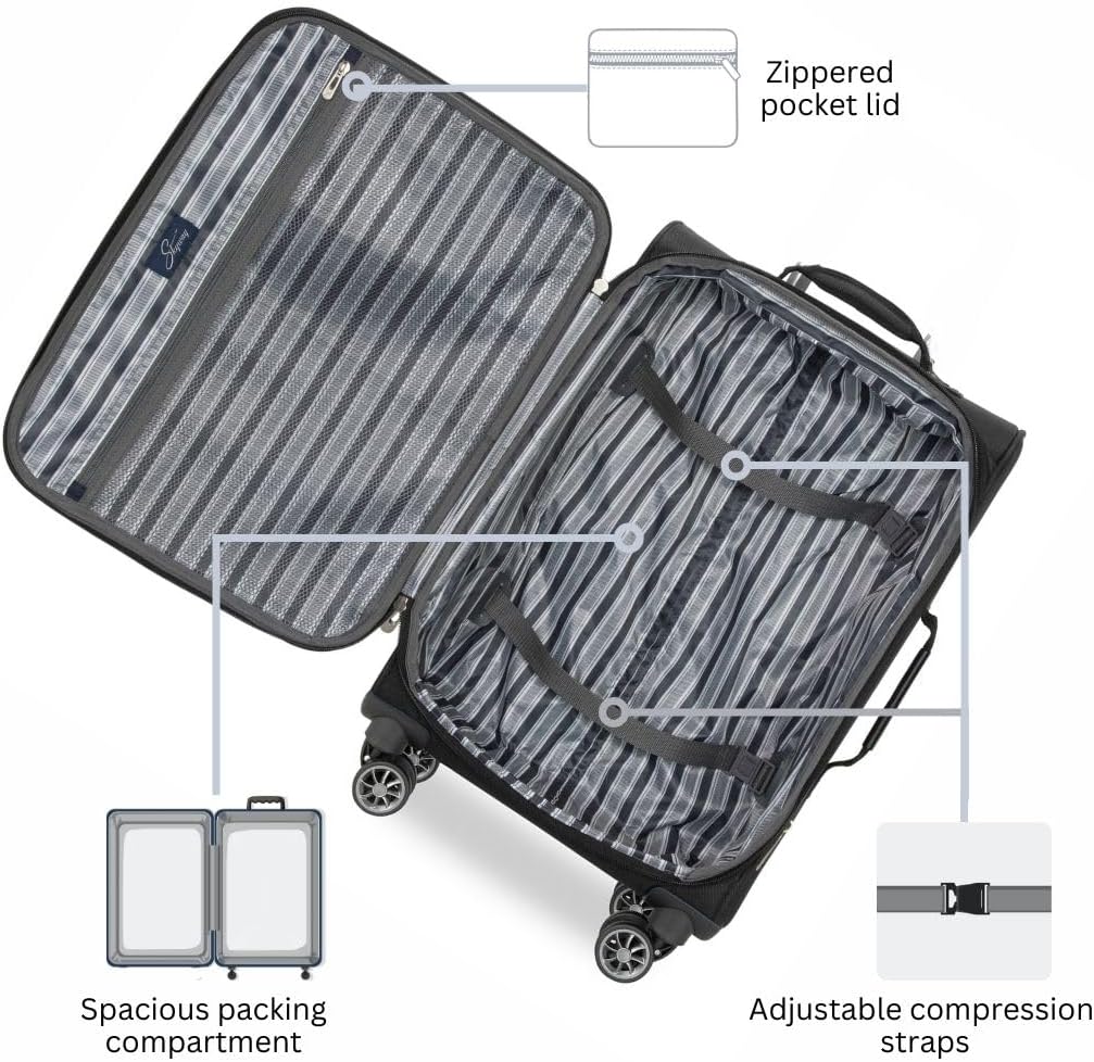Skyway Epic Softside Carry-On Luggage - Lightweight Suitcase with Wheels for Travel | TSA Approved Carry-On Bag | Spinner Suitcase | Carry-On Luggage with Telescoping Handle, 20 inch, Surf Blue