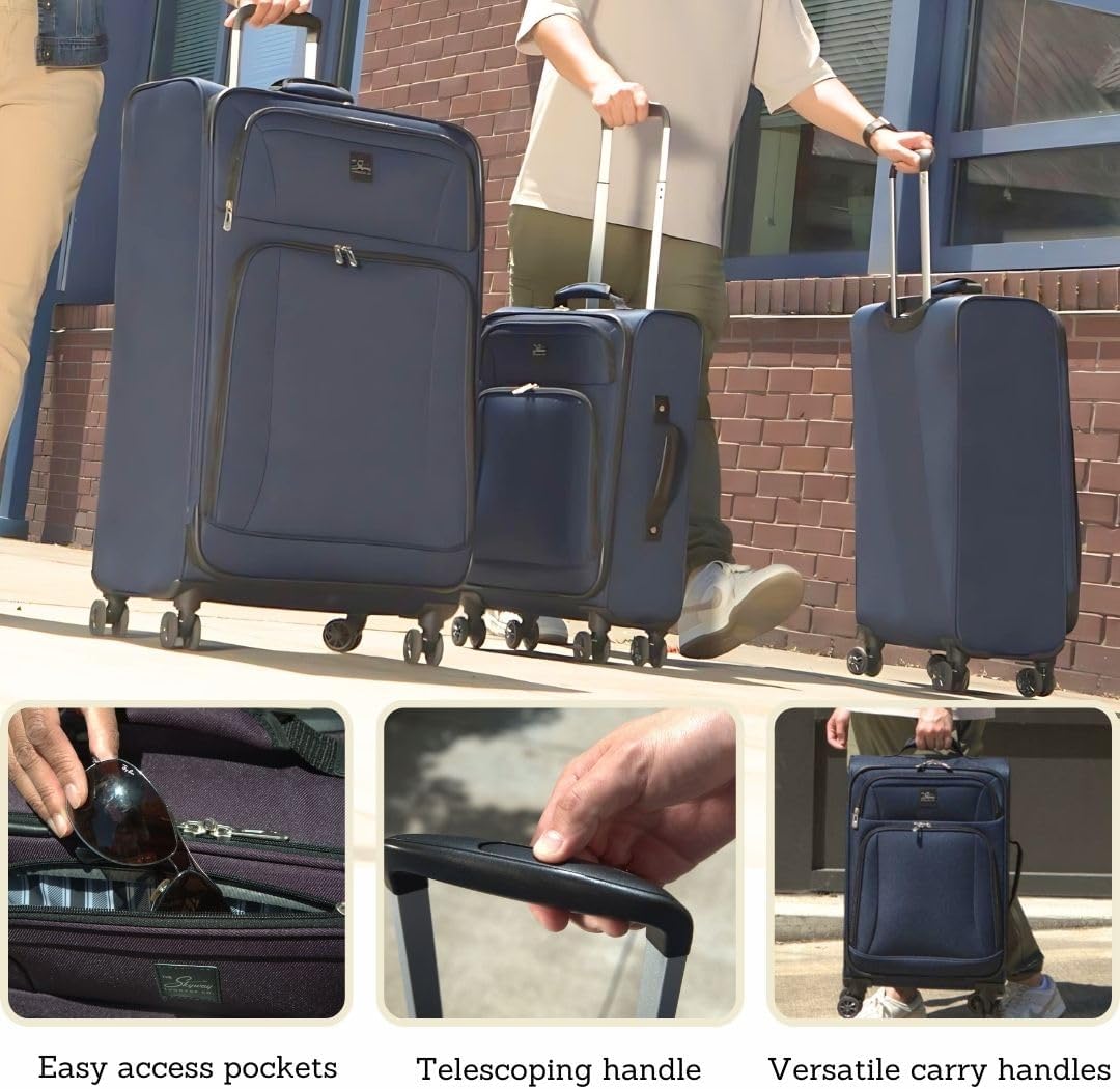 Skyway Epic Softside Carry-On Luggage - Lightweight Suitcase with Wheels for Travel | TSA Approved Carry-On Bag | Spinner Suitcase | Carry-On Luggage with Telescoping Handle, 20 inch, Surf Blue