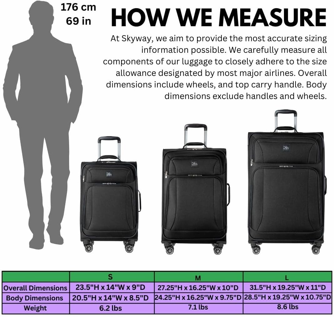 Skyway Epic Softside Carry-On Luggage - Lightweight Suitcase with Wheels for Travel | TSA Approved Carry-On Bag | Spinner Suitcase | Carry-On Luggage with Telescoping Handle, 20 inch, Surf Blue