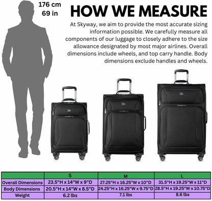Skyway Epic Softside Carry-On Luggage - Lightweight Suitcase with Wheels for Travel | TSA Approved Carry-On Bag | Spinner Suitcase | Carry-On Luggage with Telescoping Handle, 20 inch, Surf Blue