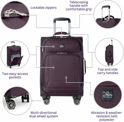 Skyway Epic Softside Carry-On Luggage - Lightweight Suitcase with Wheels for Travel | TSA Approved Carry-On Bag | Spinner Suitcase | Carry-On Luggage with Telescoping Handle, 20 inch, Surf Blue