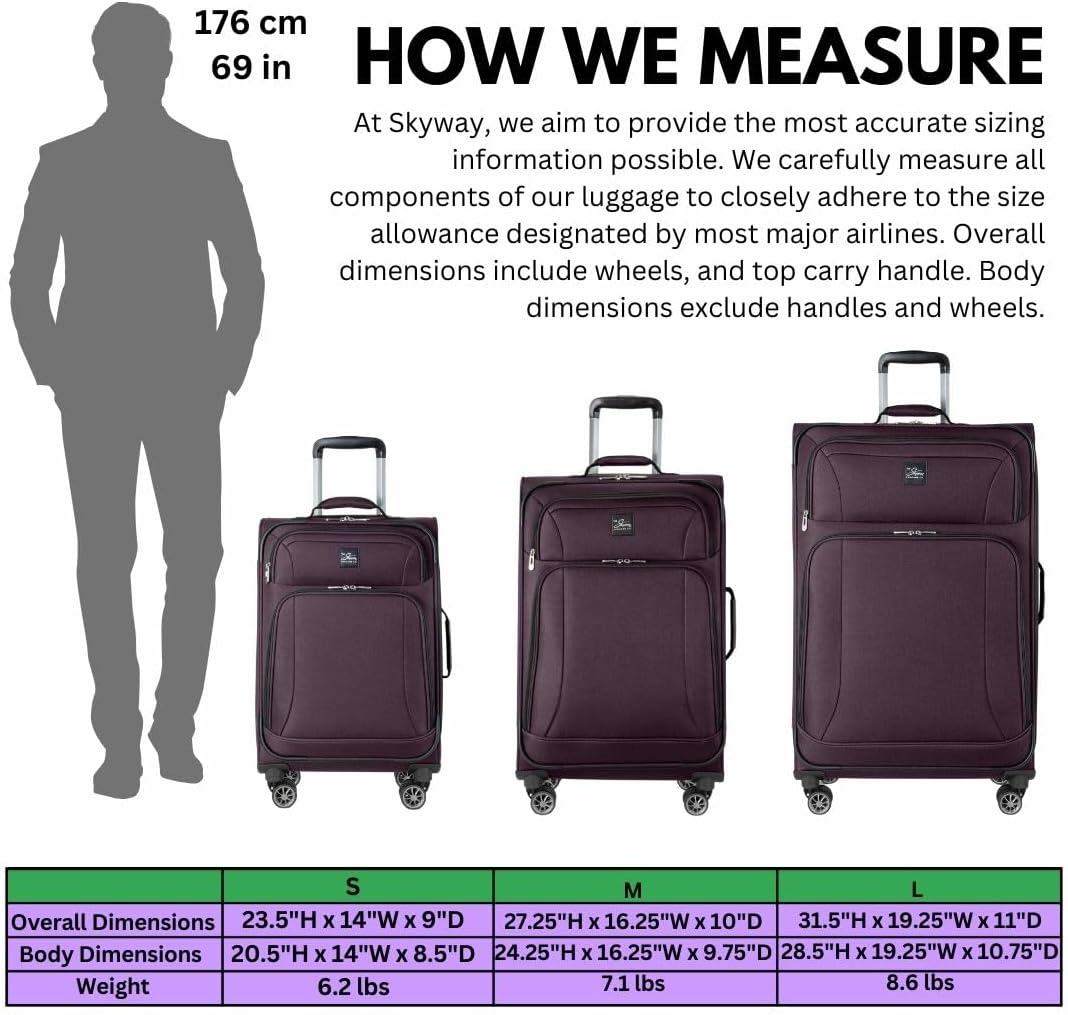 Skyway Epic Softside Carry-On Luggage - Lightweight Suitcase with Wheels for Travel | TSA Approved Carry-On Bag | Spinner Suitcase | Carry-On Luggage with Telescoping Handle, 20 inch, Surf Blue
