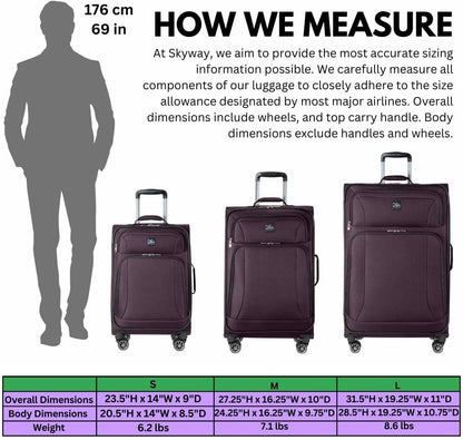 Skyway Epic Softside Carry-On Luggage - Lightweight Suitcase with Wheels for Travel | TSA Approved Carry-On Bag | Spinner Suitcase | Carry-On Luggage with Telescoping Handle, 20 inch, Surf Blue
