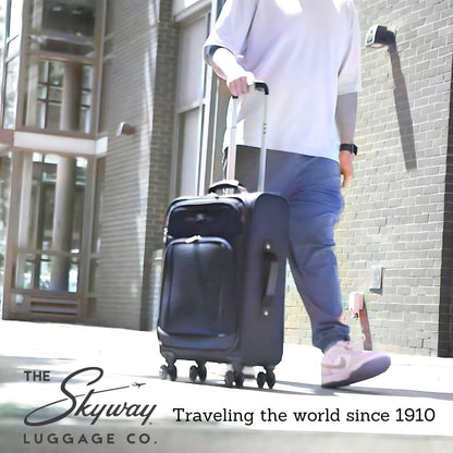 Skyway Epic Softside Carry-On Luggage - Lightweight Suitcase with Wheels for Travel | TSA Approved Carry-On Bag | Spinner Suitcase | Carry-On Luggage with Telescoping Handle, 20 inch, Surf Blue