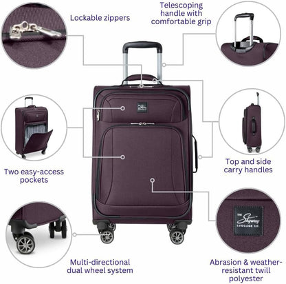 Skyway Epic Softside Carry-On Luggage - Lightweight Suitcase with Wheels for Travel | TSA Approved Carry-On Bag | Spinner Suitcase | Carry-On Luggage with Telescoping Handle, 20 inch, Surf Blue