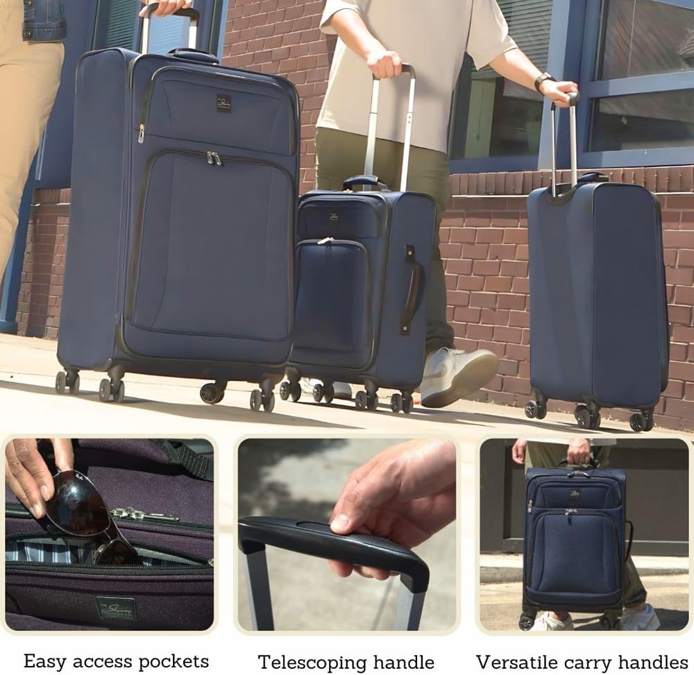 Skyway Epic Softside Carry-On Luggage - Lightweight Suitcase with Wheels for Travel | TSA Approved Carry-On Bag | Spinner Suitcase | Carry-On Luggage with Telescoping Handle, 20 inch, Surf Blue
