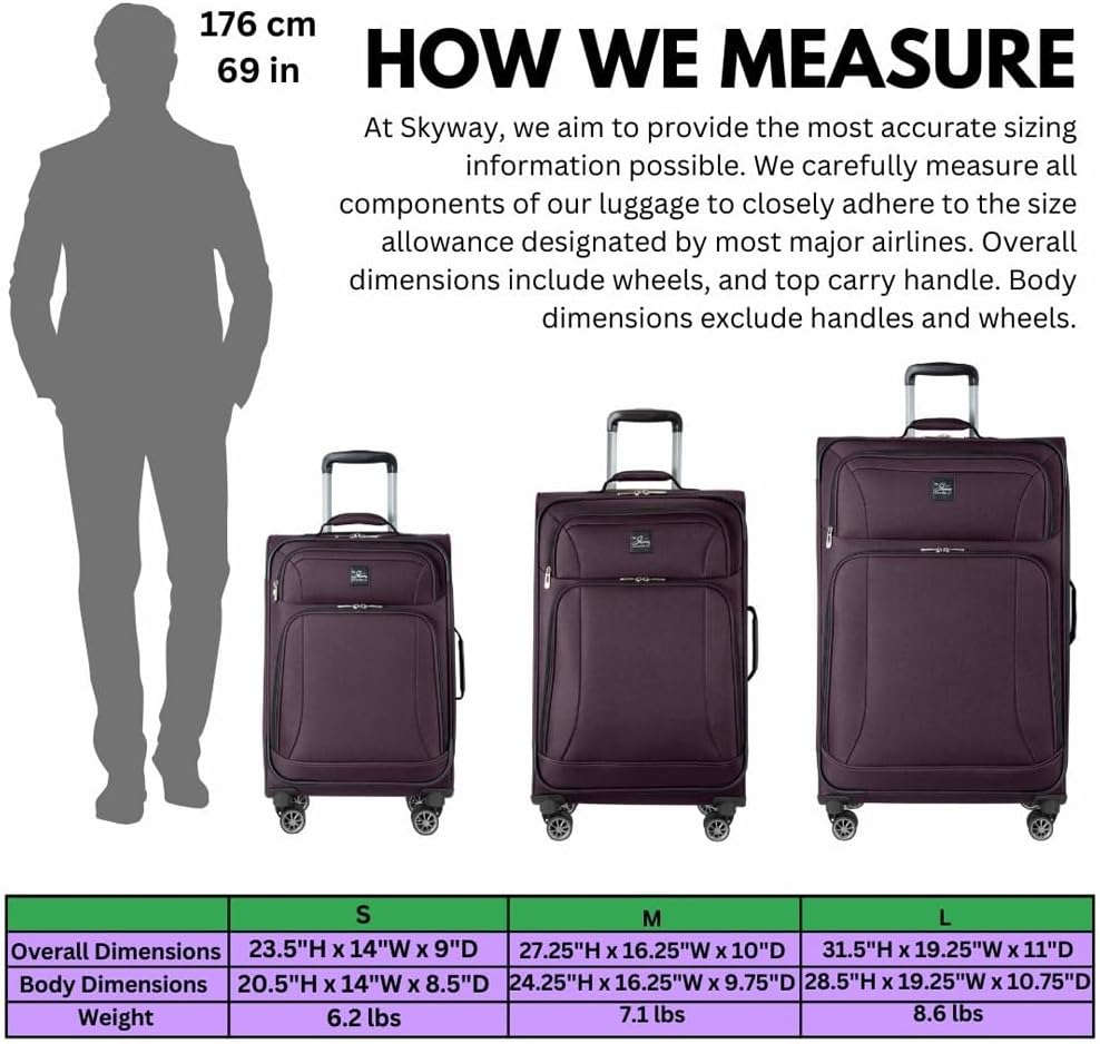 Skyway Epic Softside Carry-On Luggage - Lightweight Suitcase with Wheels for Travel | TSA Approved Carry-On Bag | Spinner Suitcase | Carry-On Luggage with Telescoping Handle, 20 inch, Surf Blue