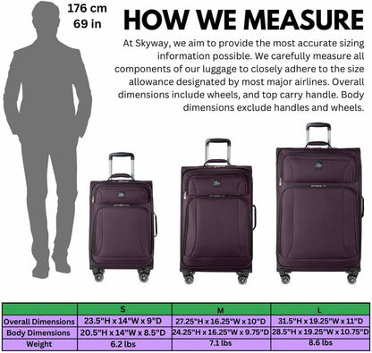 Skyway Epic Softside Carry-On Luggage - Lightweight Suitcase with Wheels for Travel | TSA Approved Carry-On Bag | Spinner Suitcase | Carry-On Luggage with Telescoping Handle, 20 inch, Surf Blue