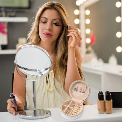 Velvet Jewelry Organizer, Mini Travel Jewelry Case, Small Portable Travel Jewelry Organizer Box with Mirror for Earrings Bracelets Rings Necklace (Beige)