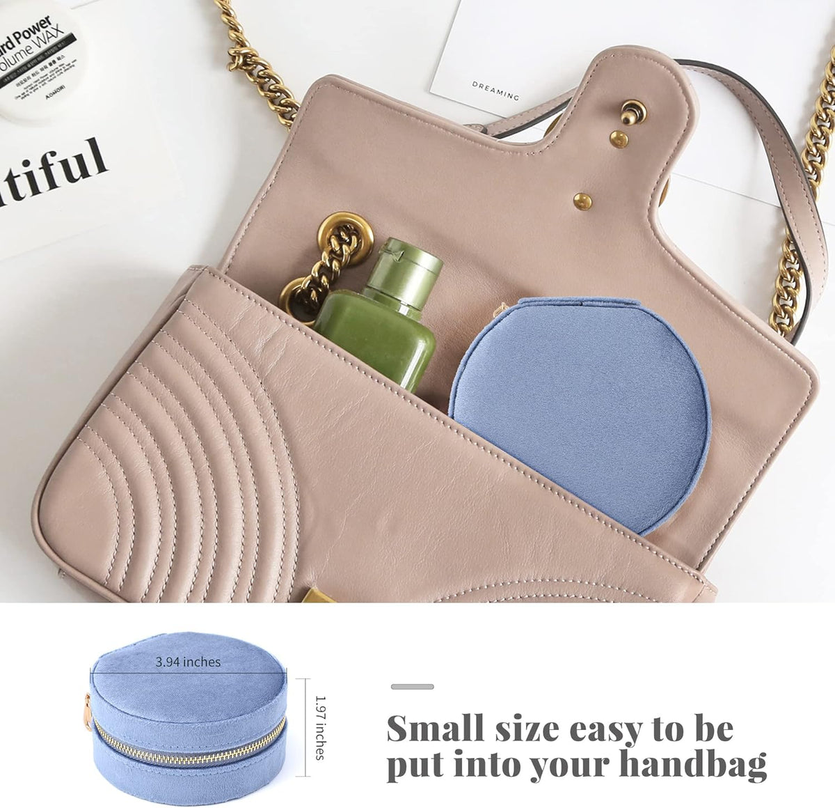 Velvet Jewelry Organizer, Mini Travel Jewelry Case, Small Portable Travel Jewelry Organizer Box with Mirror for Earrings Bracelets Rings Necklace (Beige)