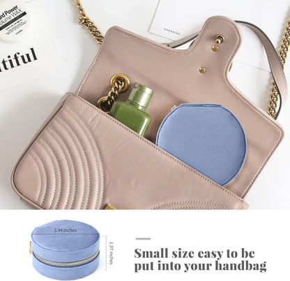 Velvet Jewelry Organizer, Mini Travel Jewelry Case, Small Portable Travel Jewelry Organizer Box with Mirror for Earrings Bracelets Rings Necklace (Beige)