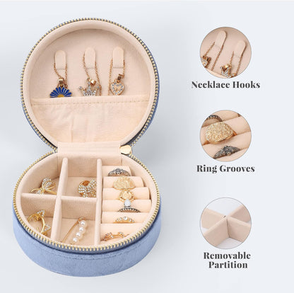 Velvet Jewelry Organizer, Mini Travel Jewelry Case, Small Portable Travel Jewelry Organizer Box with Mirror for Earrings Bracelets Rings Necklace (Beige)