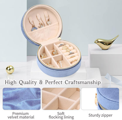 Velvet Jewelry Organizer, Mini Travel Jewelry Case, Small Portable Travel Jewelry Organizer Box with Mirror for Earrings Bracelets Rings Necklace (Beige)