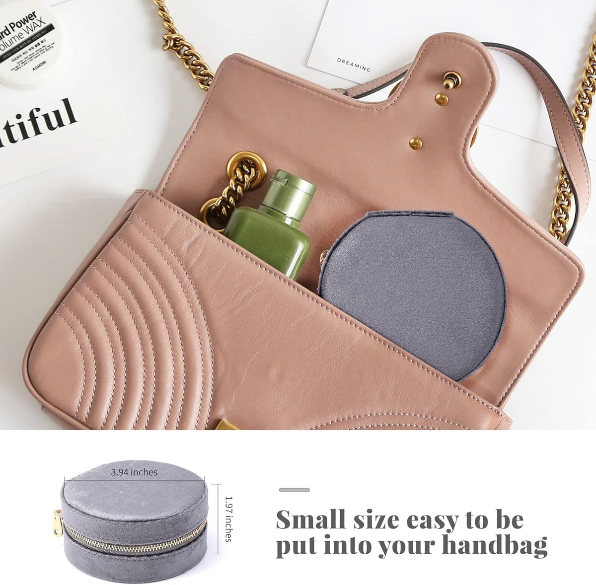 Velvet Jewelry Organizer, Mini Travel Jewelry Case, Small Portable Travel Jewelry Organizer Box with Mirror for Earrings Bracelets Rings Necklace (Beige)