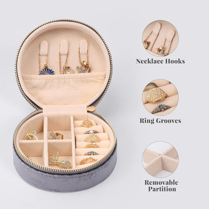 Velvet Jewelry Organizer, Mini Travel Jewelry Case, Small Portable Travel Jewelry Organizer Box with Mirror for Earrings Bracelets Rings Necklace (Beige)