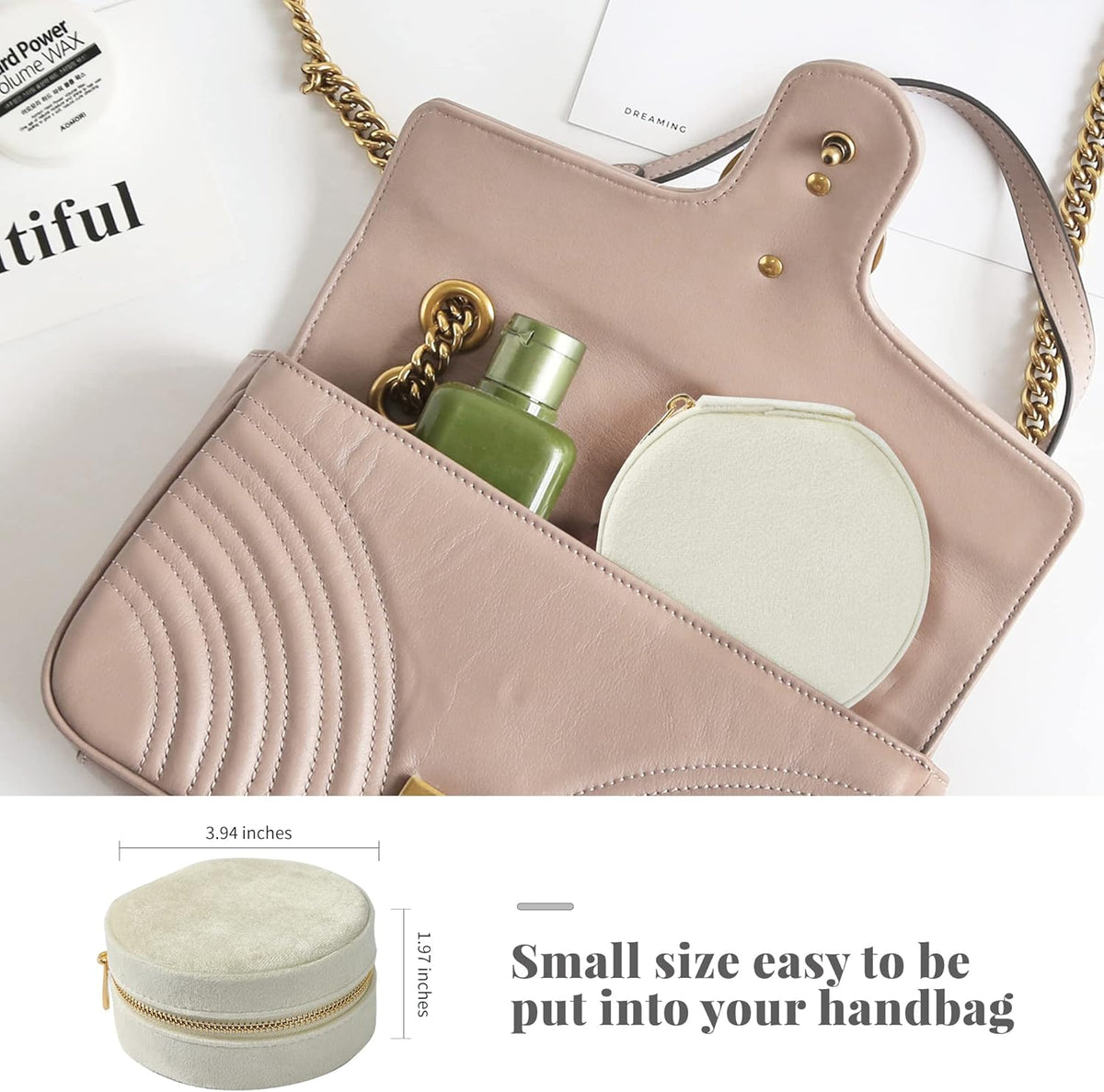 Velvet Jewelry Organizer, Mini Travel Jewelry Case, Small Portable Travel Jewelry Organizer Box with Mirror for Earrings Bracelets Rings Necklace (Beige)