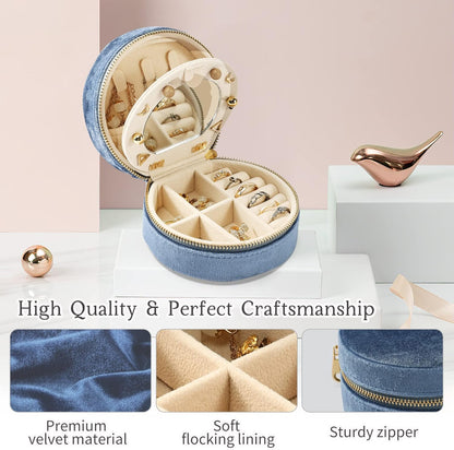Velvet Jewelry Organizer, Mini Travel Jewelry Case, Small Portable Travel Jewelry Organizer Box with Mirror for Earrings Bracelets Rings Necklace (Beige)
