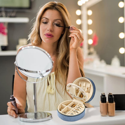 Velvet Jewelry Organizer, Mini Travel Jewelry Case, Small Portable Travel Jewelry Organizer Box with Mirror for Earrings Bracelets Rings Necklace (Beige)
