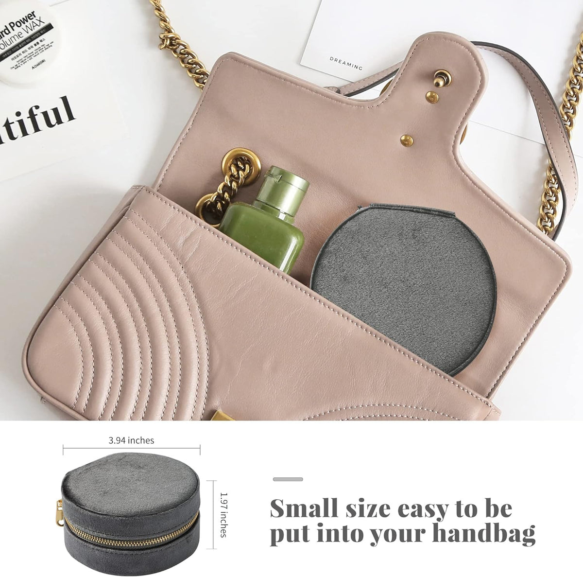 Velvet Jewelry Organizer, Mini Travel Jewelry Case, Small Portable Travel Jewelry Organizer Box with Mirror for Earrings Bracelets Rings Necklace (Beige)