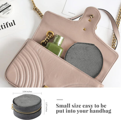 Velvet Jewelry Organizer, Mini Travel Jewelry Case, Small Portable Travel Jewelry Organizer Box with Mirror for Earrings Bracelets Rings Necklace (Beige)