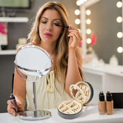 Velvet Jewelry Organizer, Mini Travel Jewelry Case, Small Portable Travel Jewelry Organizer Box with Mirror for Earrings Bracelets Rings Necklace (Beige)