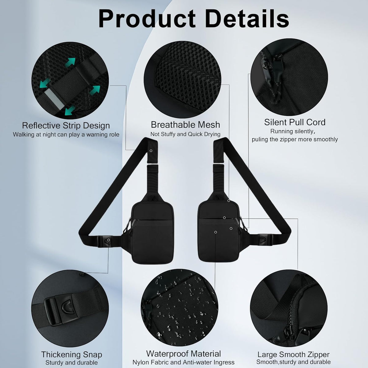 Mini Crossbody Sling Bag, Waterproof Chest Bag, Lightweight Shoulder Backpack for Men Women Workout Travel