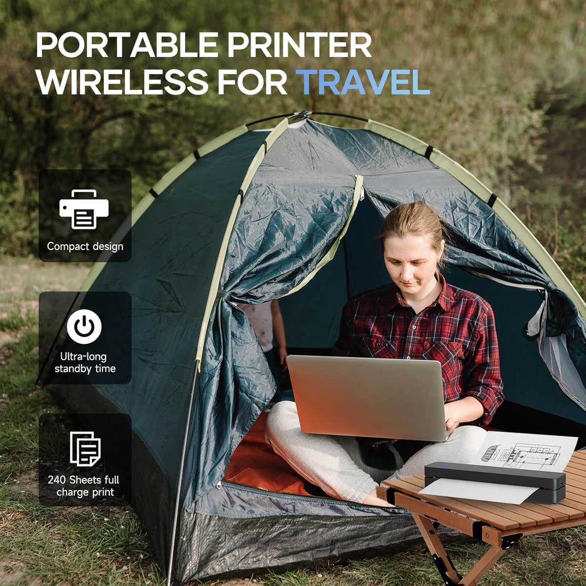 Portable-Printer Wireless for Travel,300DPI Inkless Thermal Small Printers for Home Use,Office,Vehicles,Mobile Bluetooth Printer Supports 8.5" x 11" US Letter,for Smartphone & PC,Black