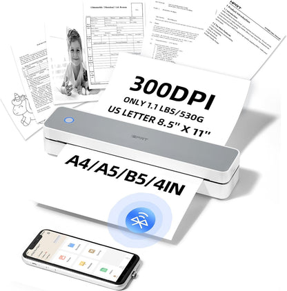 Portable-Printer Wireless for Travel,300DPI Inkless Thermal Small Printers for Home Use,Office,Vehicles,Mobile Bluetooth Printer Supports 8.5" x 11" US Letter,for Smartphone & PC,Black