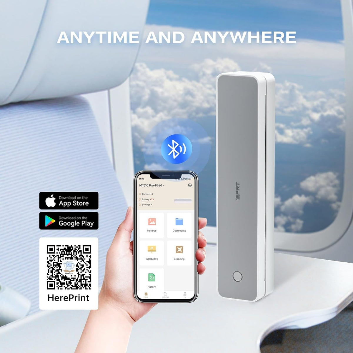 Portable-Printer Wireless for Travel,300DPI Inkless Thermal Small Printers for Home Use,Office,Vehicles,Mobile Bluetooth Printer Supports 8.5" x 11" US Letter,for Smartphone & PC,Black