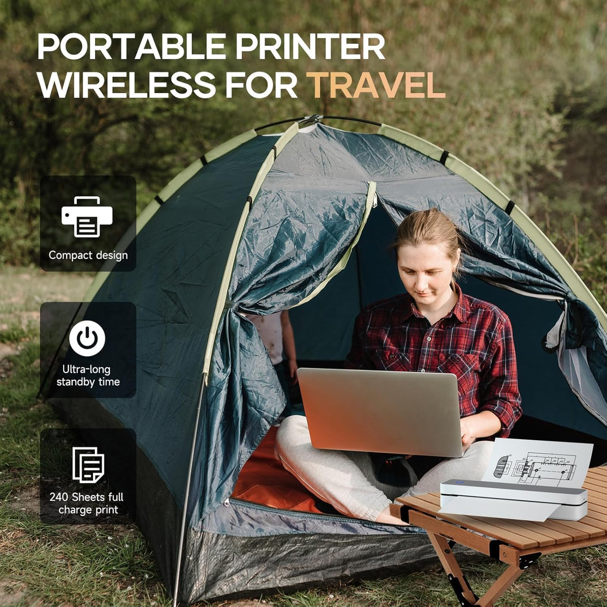 Portable-Printer Wireless for Travel,300DPI Inkless Thermal Small Printers for Home Use,Office,Vehicles,Mobile Bluetooth Printer Supports 8.5" x 11" US Letter,for Smartphone & PC,Black