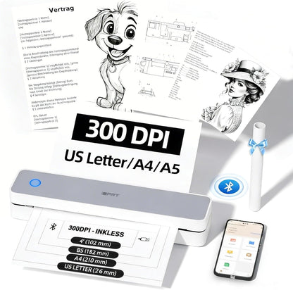Portable-Printer Wireless for Travel,300DPI Inkless Thermal Small Printers for Home Use,Office,Vehicles,Mobile Bluetooth Printer Supports 8.5" x 11" US Letter,for Smartphone & PC,Black
