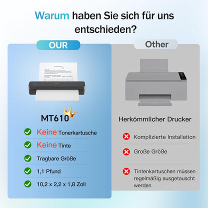 Portable-Printer Wireless for Travel,300DPI Inkless Thermal Small Printers for Home Use,Office,Vehicles,Mobile Bluetooth Printer Supports 8.5" x 11" US Letter,for Smartphone & PC,Black