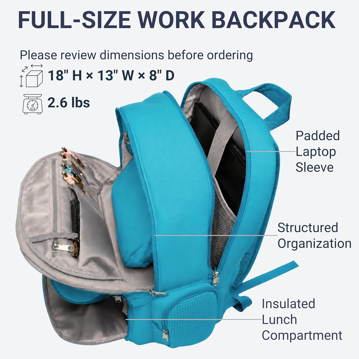 2 Piece Laptop Backpack and Crossbody Bag and Lunch Cooler for Women, Black | Full size 18 inch neoprene work backpack, structured lunch compartment, fits 17 inch laptop, carry on personal item